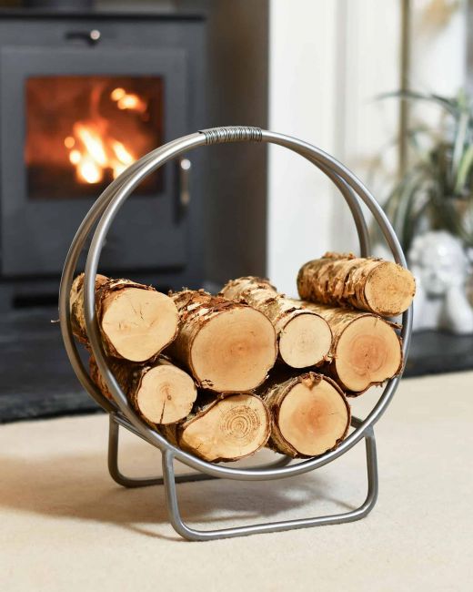 Pewter Finish Contemporary Circular Log Rack & Holder - 45cm in Situ Pewter Finish Contemporary Circular Log Rack & Holder - 45cm in Situ