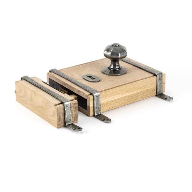 Oak & Antique Pewter Rim Lock and Knob set
