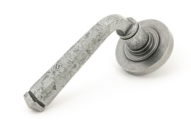 Pewter Round Lever Door Handle on Rose