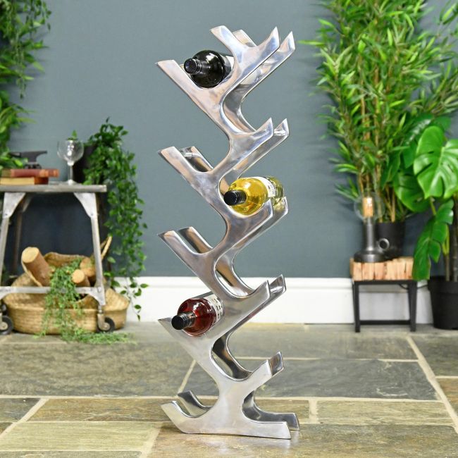 Polished Aluminum "Art Deco" 11 Bottle Wine Holder in Situ in the Home Polished Aluminum "Art Deco" 11 Bottle Wine Holder in Situ in the Home