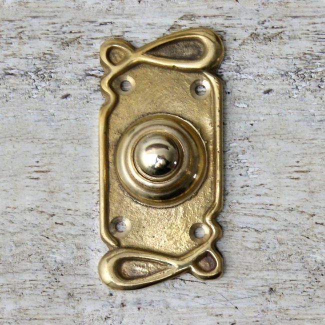 "Art Nouveau" Style Door Bell Push in Polished Brass 