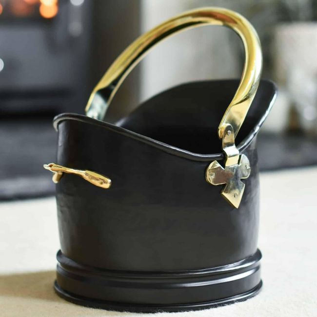 Polished Brass & Black Iron Traditional Coal Bucket - 19cm Polished Brass & Black Iron Traditional Coal Bucket - 19cm