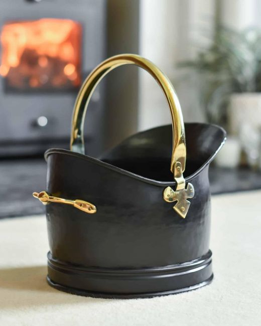 Polished Brass & Black Iron Traditional Coal Bucket - 23.5cm Polished Brass & Black Iron Traditional Coal Bucket - 23.5cm
