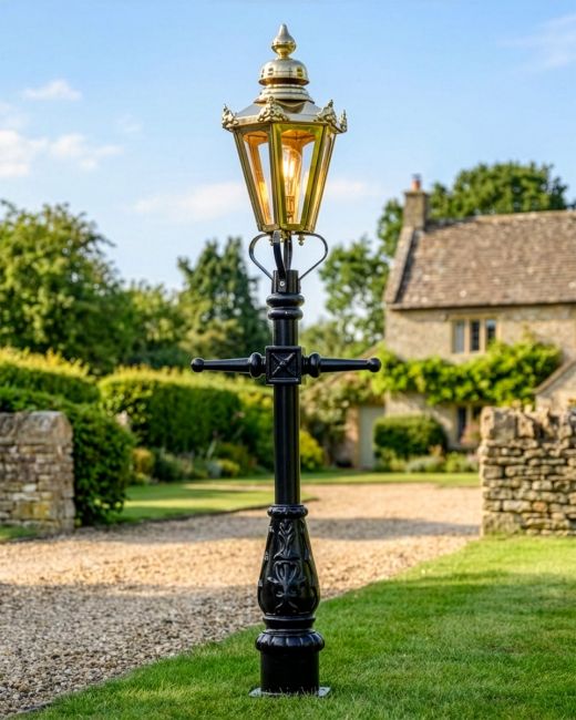 Polished Brass Concordia Hexagonal Miniature Lamp Post - digital illustration