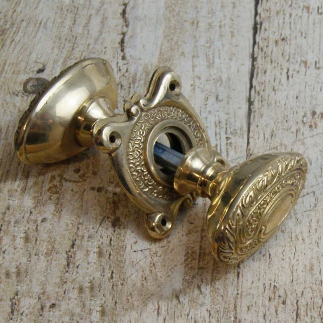 Ornate Victorian Style Door Knobs in Polished Brass 