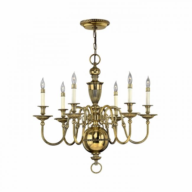 "Thornhamwood" Polished Brass Six Candle Chandelier "Thornhamwood" Polished Brass Six Candle Chandelier