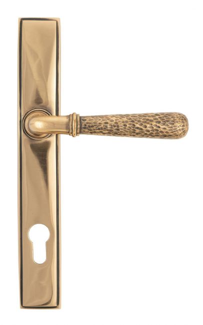 Polished Copper Hammered Slimline Lever Door Handle Front Polished Copper Hammered Slimline Lever Door Handle Front
