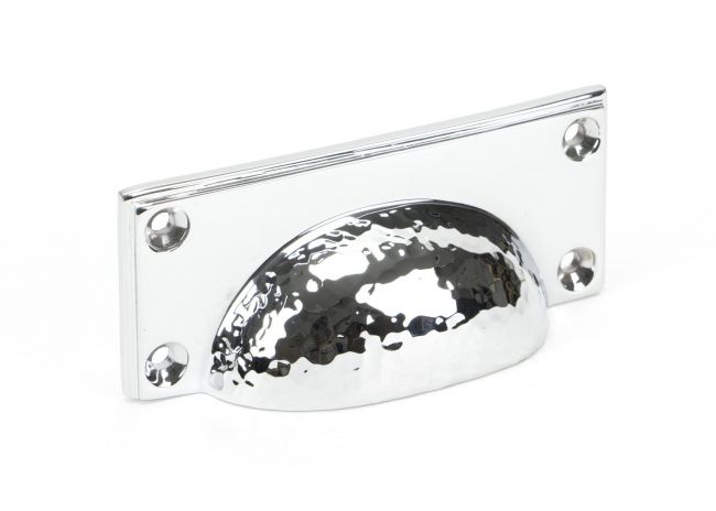 Polished Chrome Rectangular Drawer Pull with Curved Hammered Handle Polished Chrome Rectangular Drawer Pull with Curved Hammered Handle