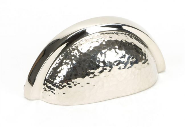 Polished Nickel Curved Drawer Pull with Hammered Handle Polished Nickel Curved Drawer Pull with Hammered Handle