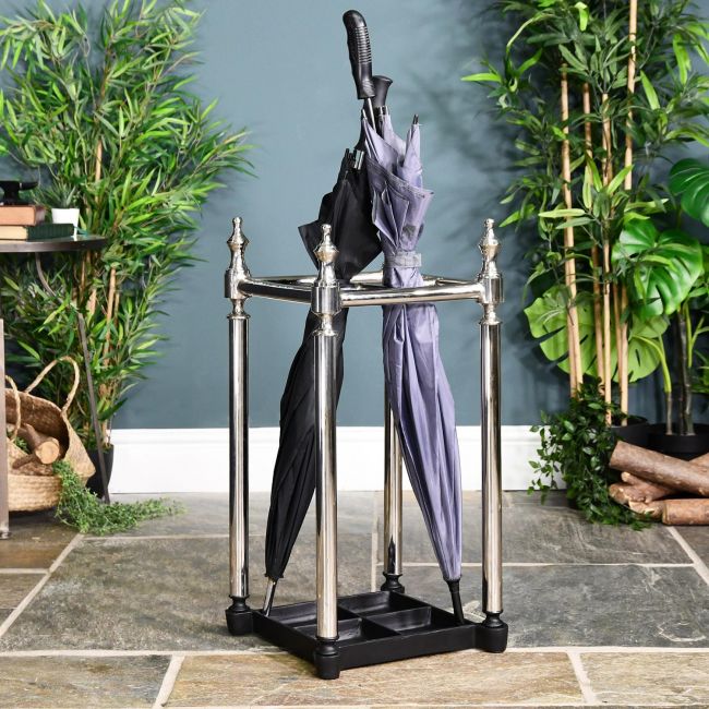 Polished Nickel Period Umbrella and Walking Stick Stand in Situ