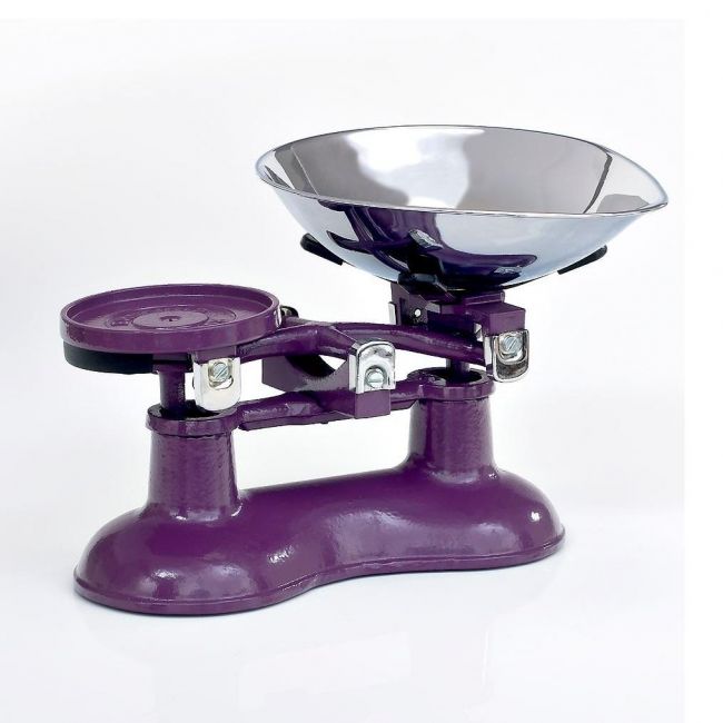 Purple Cast Iron Kitchen Scales With Chrome Bowl