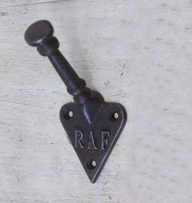 Iron Coat Hook With "RAF" Printed Into The Backplate Iron Coat Hook With "RAF" Printed Into The Backplate