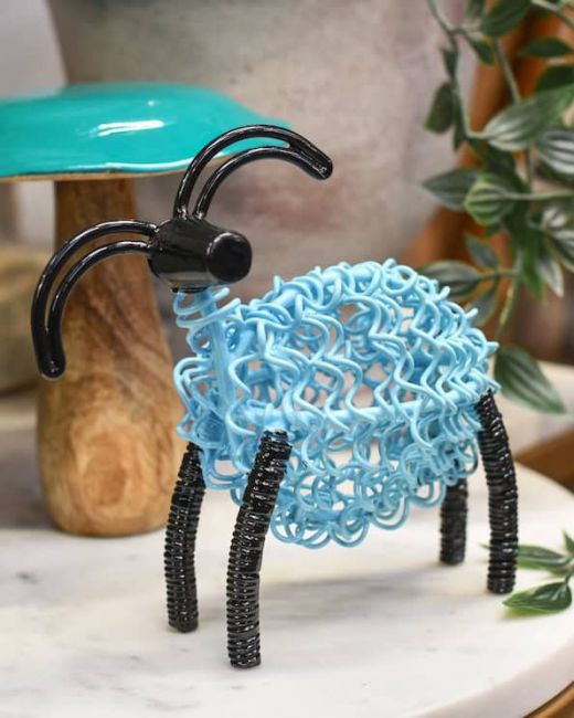 "Rosie" the Recycled Ram Sculpture - Blue