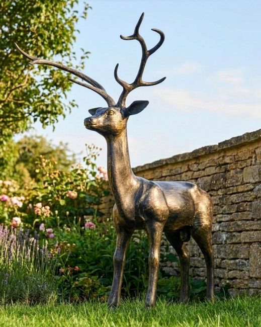 Recycled Cast Aluminium Brushed Gold Standing Buck Sculpture Digital Illustration Recycled Cast Aluminium Brushed Gold Standing Buck Sculpture Digital Illustration