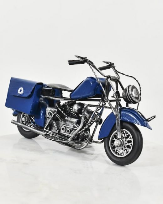 Recycled Metal Vintage Blue Motorbike Sculpture Recycled Metal Vintage Blue Motorbike Sculpture
