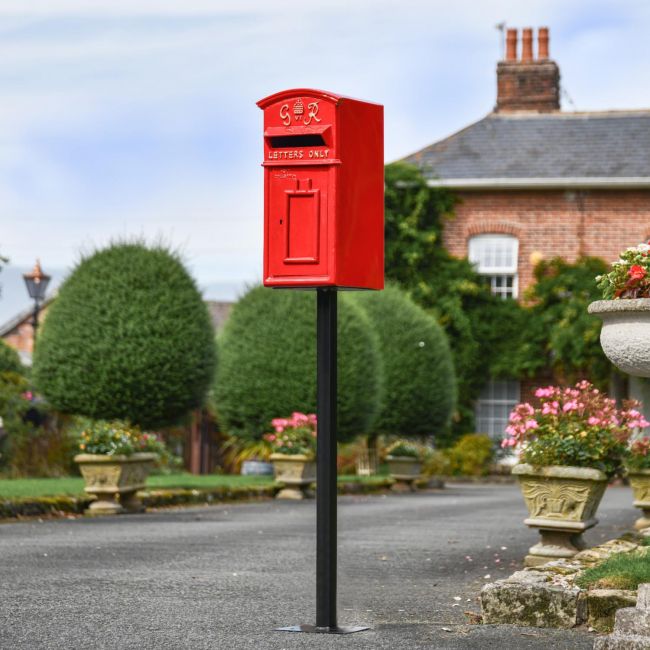 Red & Gold "Goldney" King George Curved Roof Post Box with Stand Red & Gold "Goldney" King George Curved Roof Post Box with Stand