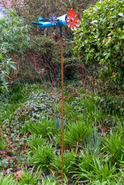 Vintage Airplane Wind Spinner Stakes - Blue and Red