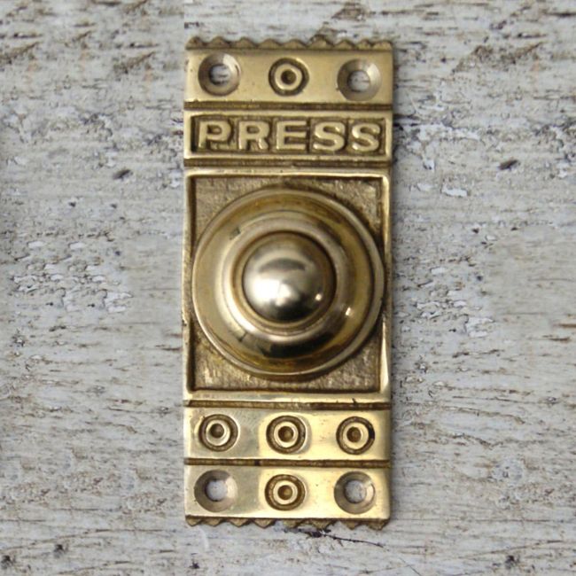 Retro "Push" Door Bell Push in Polished Brass