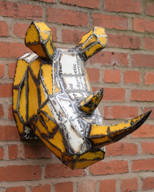 ‘Volt’ the Rhino Head Mount Wall Art mounted on brick wall main image ‘Volt’ the Rhino Head Mount Wall Art mounted on brick wall main image