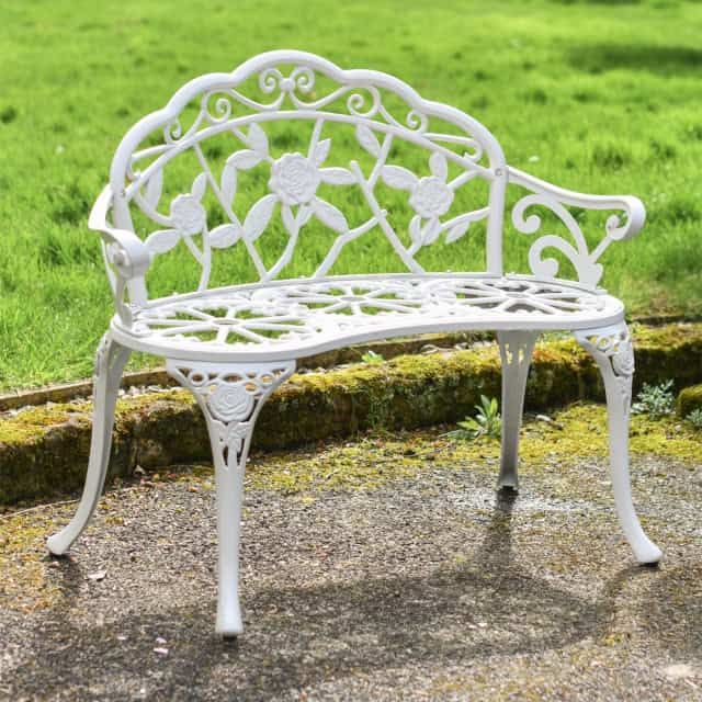Rose Design White Bench - Thumbnail Rose Design White Bench - Thumbnail