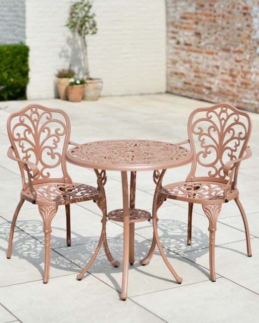 Rose Gold "Harlington" Two Seater Garden Table & Chair Set