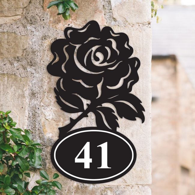 Rose Iron House Number Sign in Situ on a House