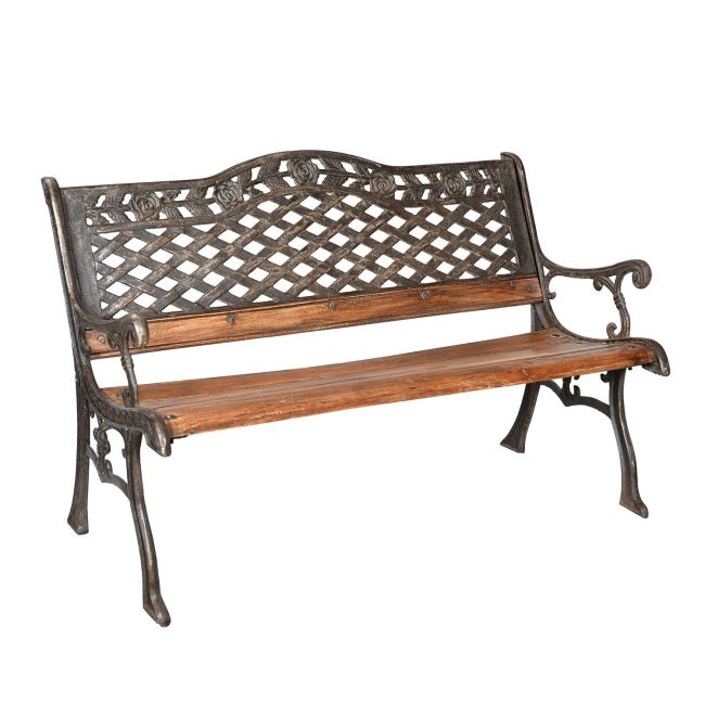 Rose Lattice Cast Iron Garden Bench Finished in a Rustic Finish Rose Lattice Cast Iron Garden Bench Finished in a Rustic Finish