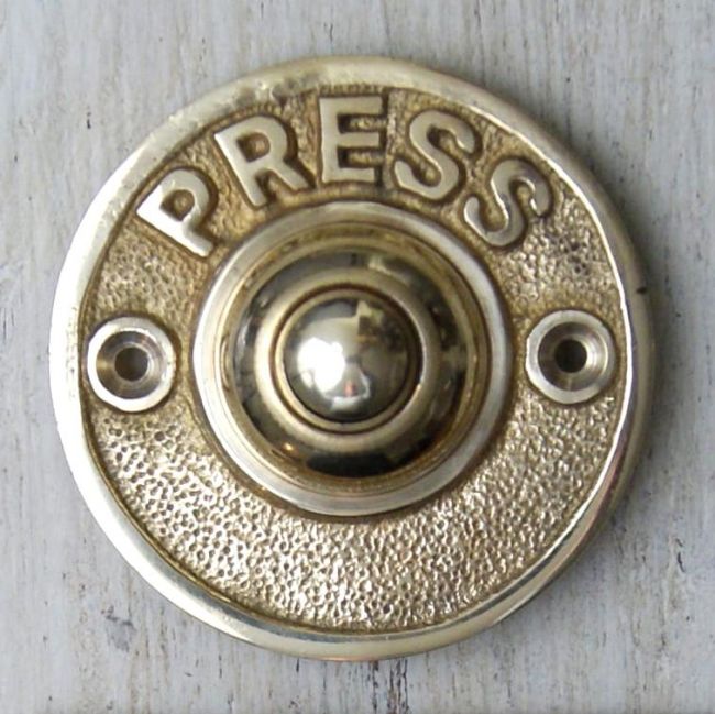 Round "Push" Door Bell Push in Polished Brass Round "Push" Door Bell Push in Polished Brass