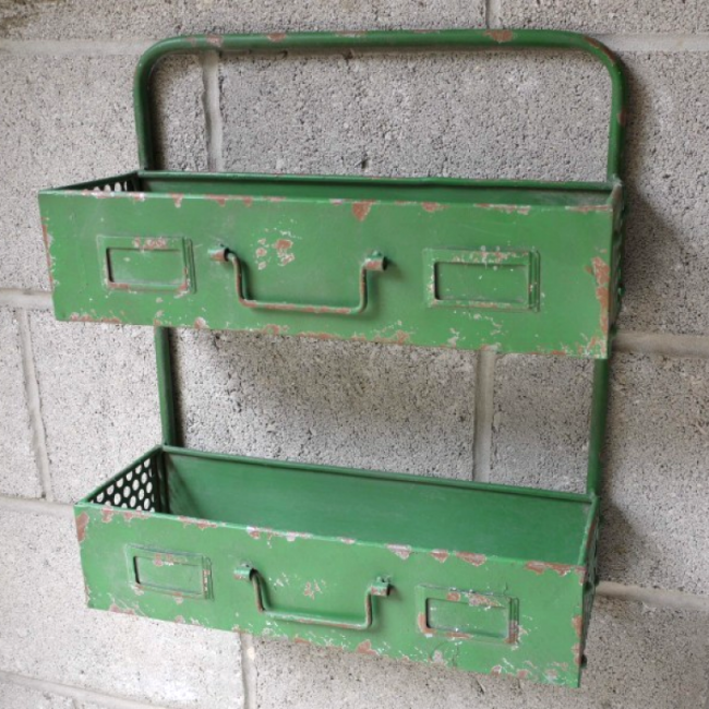 Rustic Green Tray Wall Shelves Mounted on a Wall