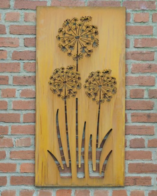Rustic Alliums Decorative Garden Wall Art Mounted on a Red Brick Wall