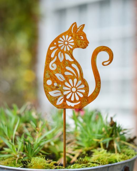 Rustic Botanical Cat Artistic Plant Pot Spike - Set of Two Rustic Botanical Cat Artistic Plant Pot Spike - Set of Two