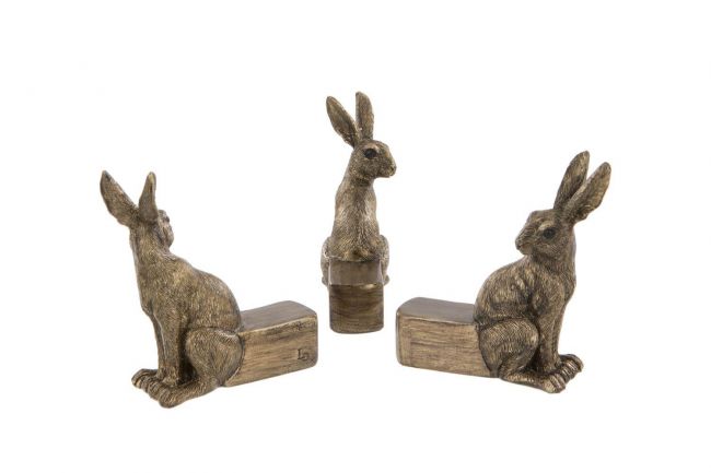 Rustic Bronze Hare Plant Holders - Set of Three
