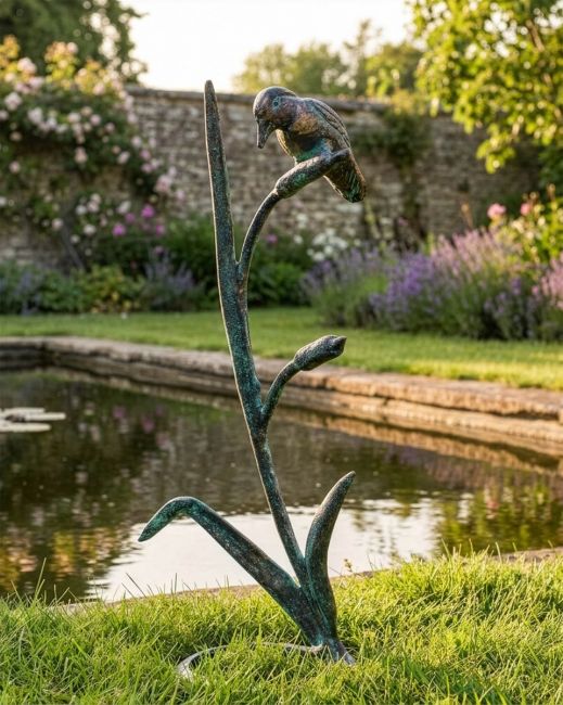 Rustic Cast Auminium "Hunting Kingfisher" in Verdigris Digital Illustration