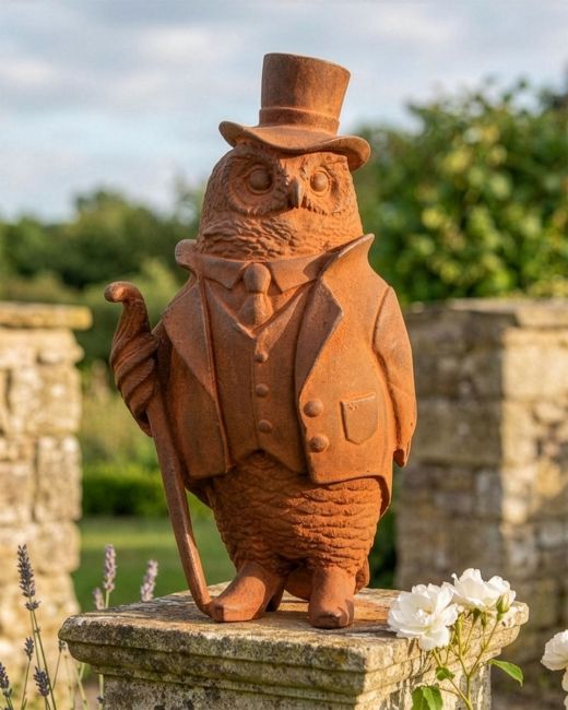 Rustic Cast Iron Aristocrat Owl Sculpture Digital Illustration Rustic Cast Iron Aristocrat Owl Sculpture Digital Illustration