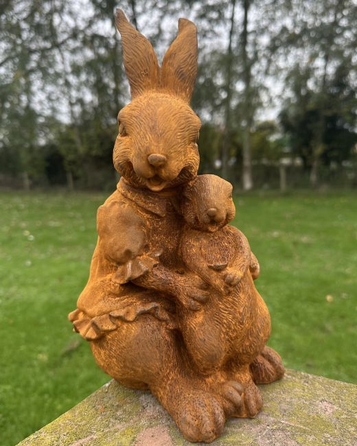 Rustic Cast Iron "Juniper and Thumper" Rabbit Sculptures