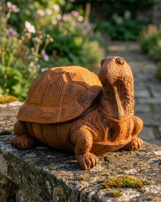 Rustic Cast Iron Tortoise Garden Sculpture - Facing Right Digital Illustration