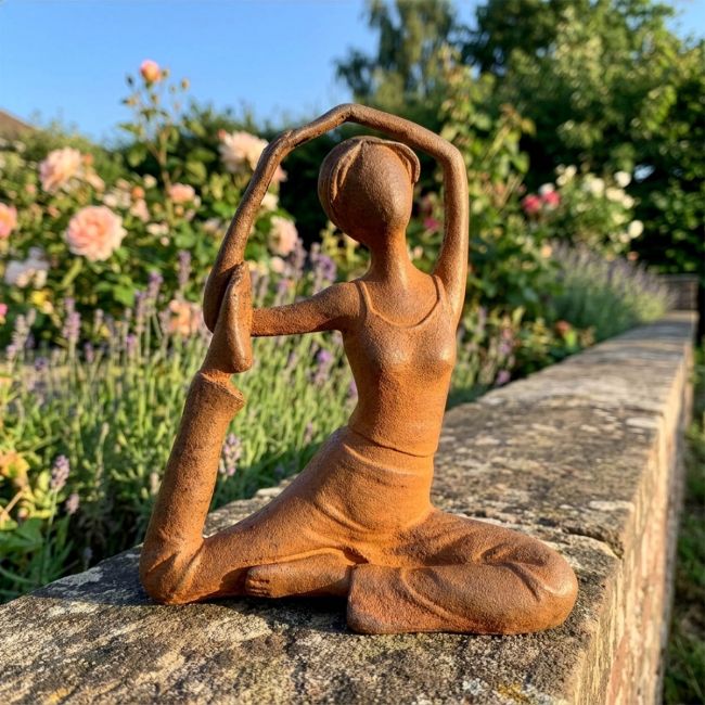 Rustic Cast Iron Woman In Yoga Pose Garden Sculpture Digital Illustration