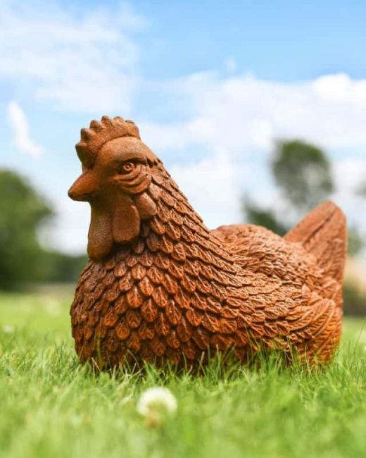 Rustic Cast Iron Chicken Sculpture - Thumbnail