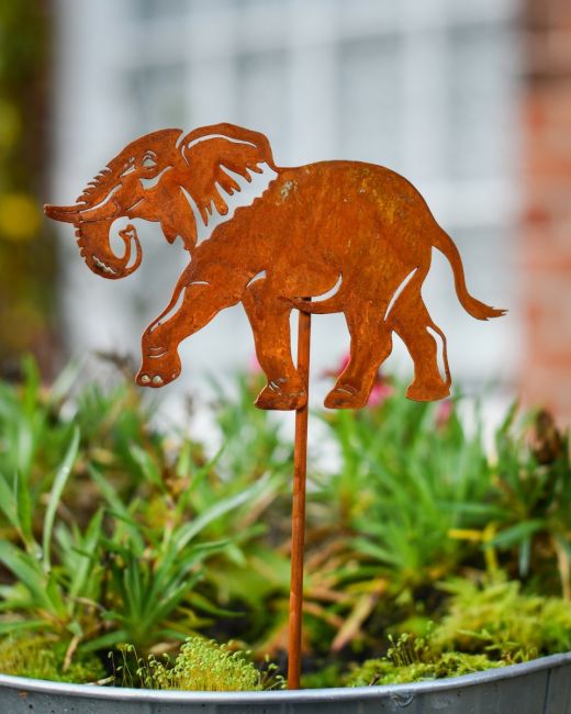 Rustic Elephant Artistic Plant Pot Spike - Set of Two