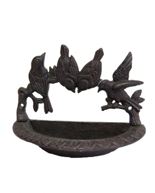 Rustic Finish Wall Mountable Bird Bath Created From Cat Iron