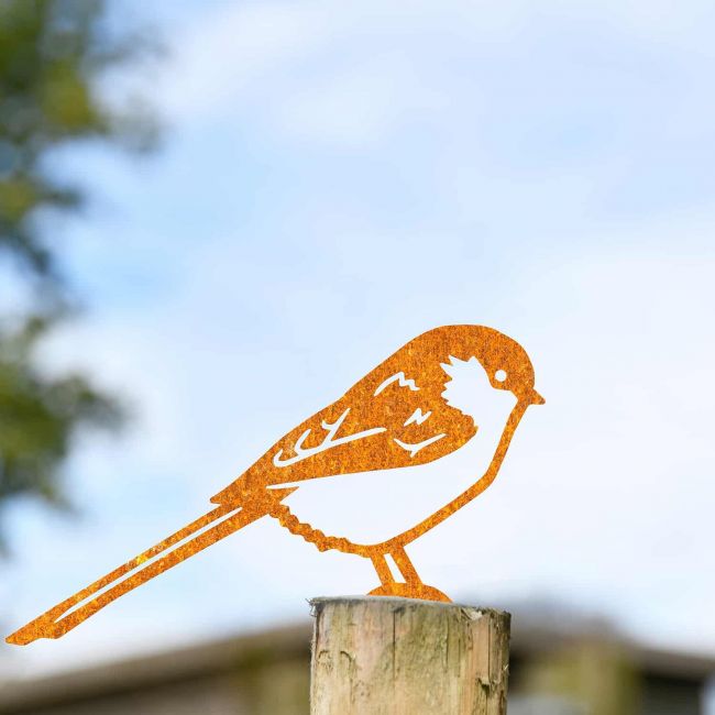 Rustic Long-Tailed Tit Steel Fence Topper
