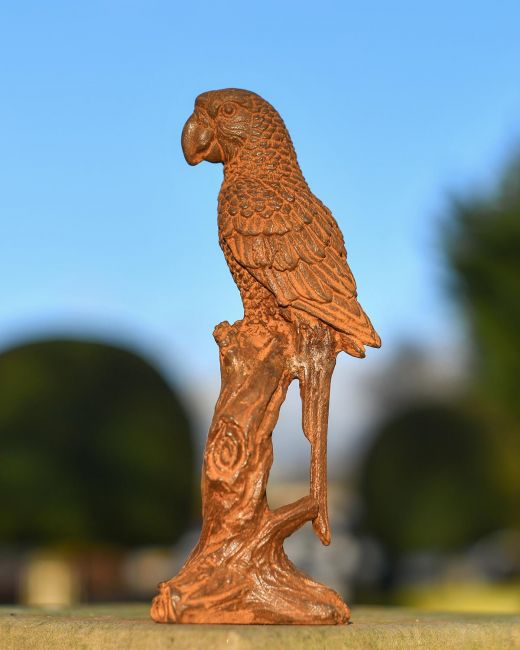 Rustic Cast Iron "Parrot On Branch" Garden Sculpture Rustic Cast Iron "Parrot On Branch" Garden Sculpture