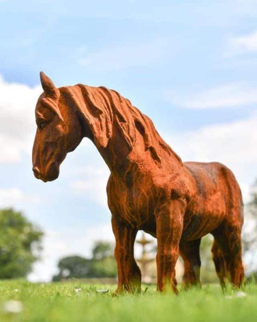 Miniature Pony Facing Right Rustic Cast Iron Sculpture - Thumbnail Miniature Pony Facing Right Rustic Cast Iron Sculpture - Thumbnail