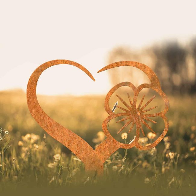 Poppy on Love Heart Grave Marker Ground Spike in Rustic Finish Poppy on Love Heart Grave Marker Ground Spike in Rustic Finish