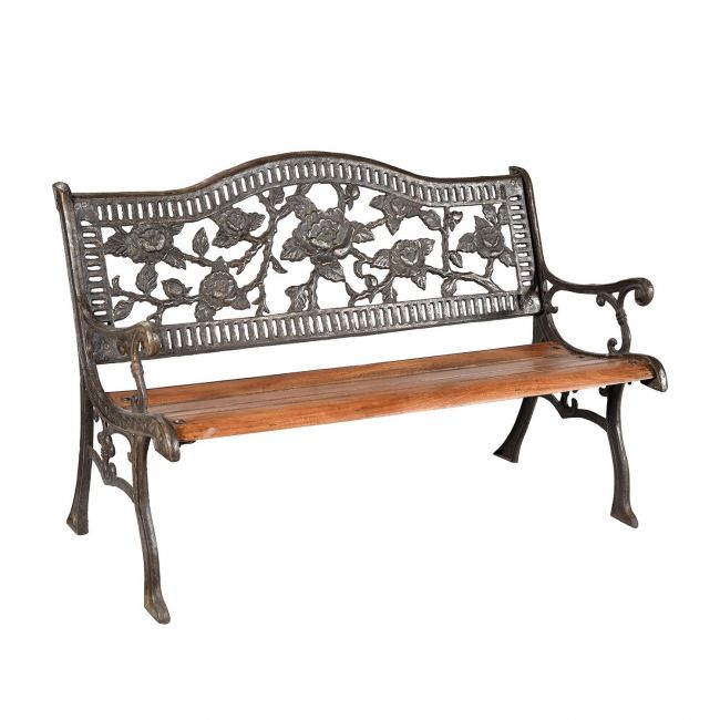 Rose Cast Iron & Wood Bench in a Rustic Finish Rose Cast Iron & Wood Bench in a Rustic Finish