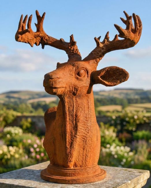 Rustic Stag Facing Right Cast Iron Bust digital illustration