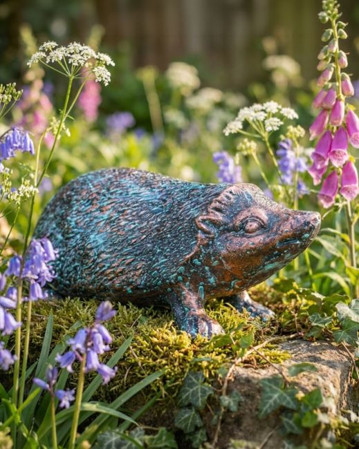 Rustic Verdigris Cast Aluminium Hedgehog Garden Sculpture - 10cm digital illustration
