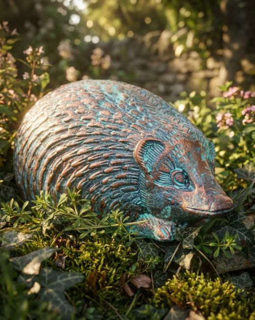 Rustic Verdigris Cast Aluminium Hedgehog Garden Sculpture - 14cm digital illustration