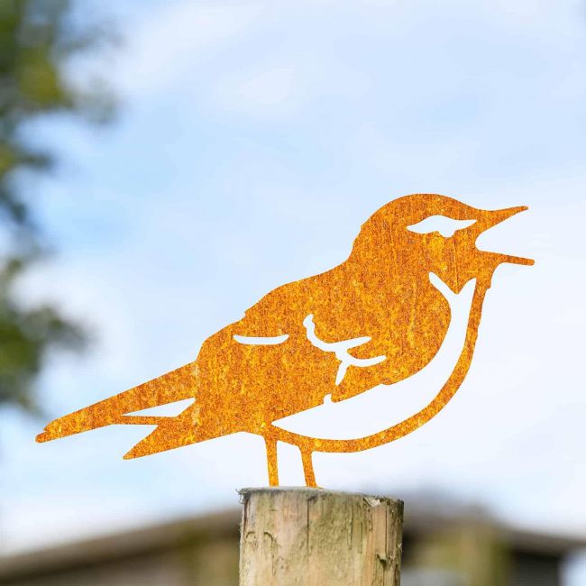 Rustic Wood Warbler Steel Fence Topper