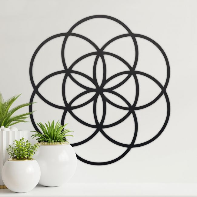 Black "Seed of Life" Steel Wall Art in the Home Black "Seed of Life" Steel Wall Art in the Home